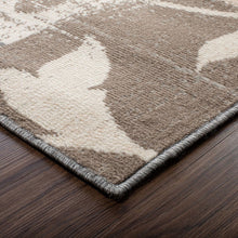 8' Ivory Gray And Olive Floral Power Loom Distressed Stain Resistant Runner Rug