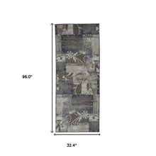 8' Ivory Gray And Olive Floral Power Loom Distressed Stain Resistant Runner Rug