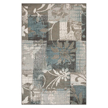 Teal Gray And Tan Floral Power Loom Distressed Stain Resistant Area Rug - 4' x 6'