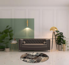 5' Round Beige And Gray Round Floral Power Loom Distressed Stain Resistant Area Rug