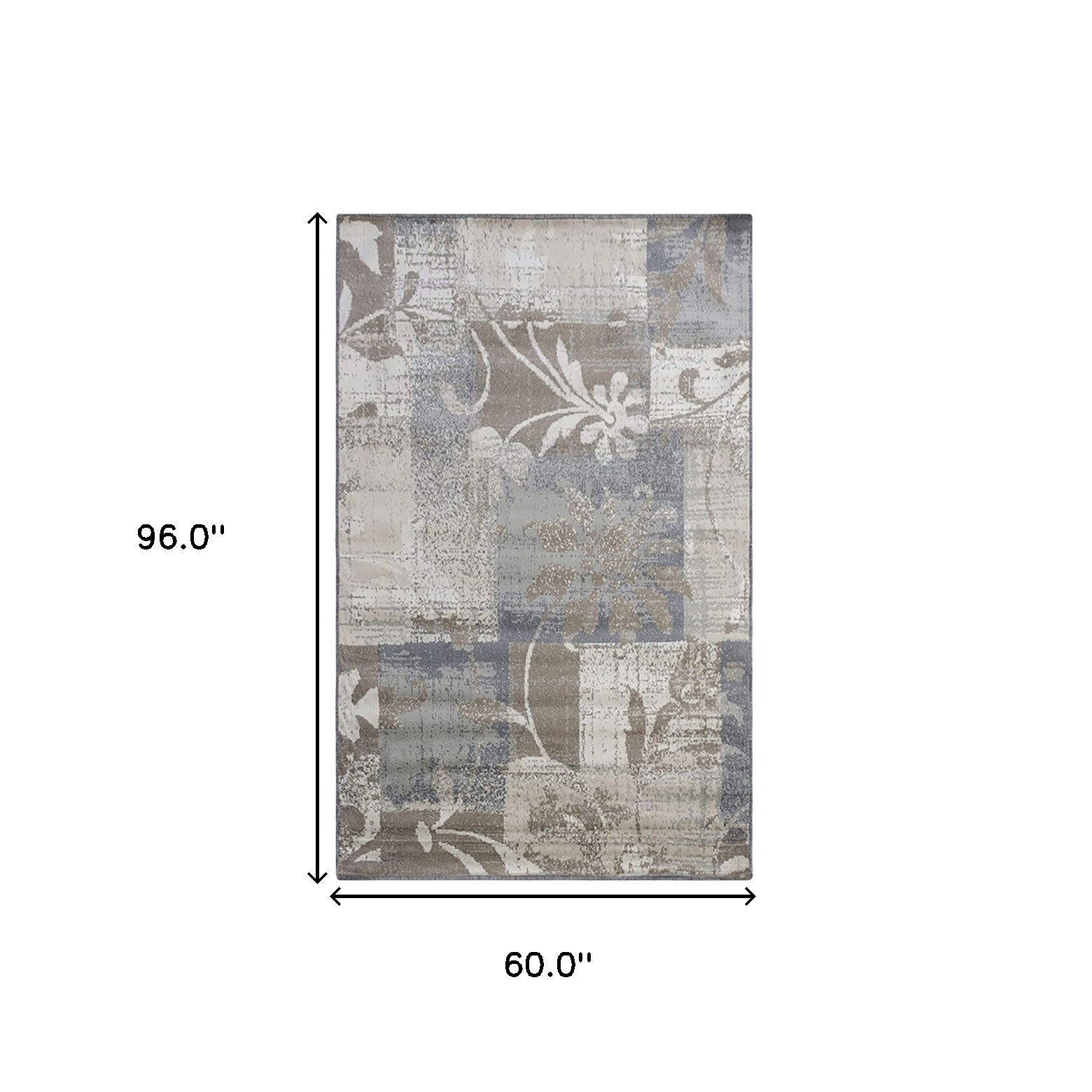 5' X 8' Brown And Ivory Floral Power Loom Distressed Stain Resistant Area Rug