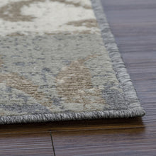 8' X 10' Ivory Gray And Olive Floral Power Loom Distressed Stain Resistant Area Rug