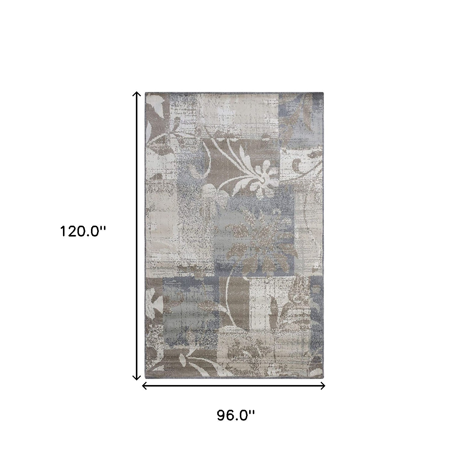 8' X 10' Ivory Gray And Olive Floral Power Loom Distressed Stain Resistant Area Rug
