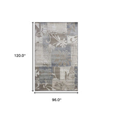 8' X 10' Ivory Gray And Olive Floral Power Loom Distressed Stain Resistant Area Rug