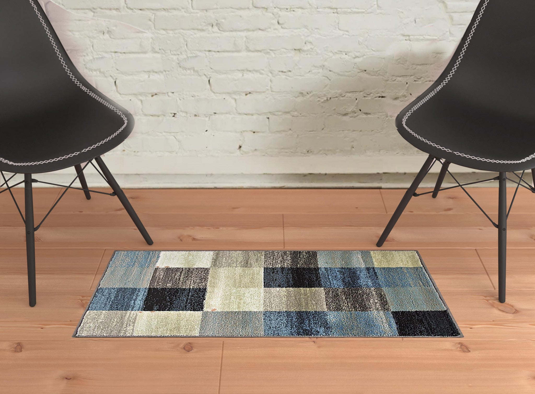 2' X 3' Blue And Teal Geometric Power Loom Stain Resistant Area Rug