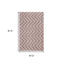 5' X 7' Beige Waves Stain Resistant Indoor Outdoor Area Rug