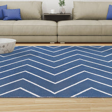 6' X 9' Navy Blue Waves Stain Resistant Indoor Outdoor Area Rug