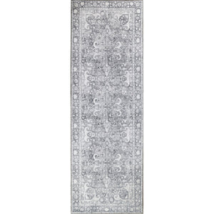 8' Charcoal Medallion Power Loom Stain Resistant Runner Rug