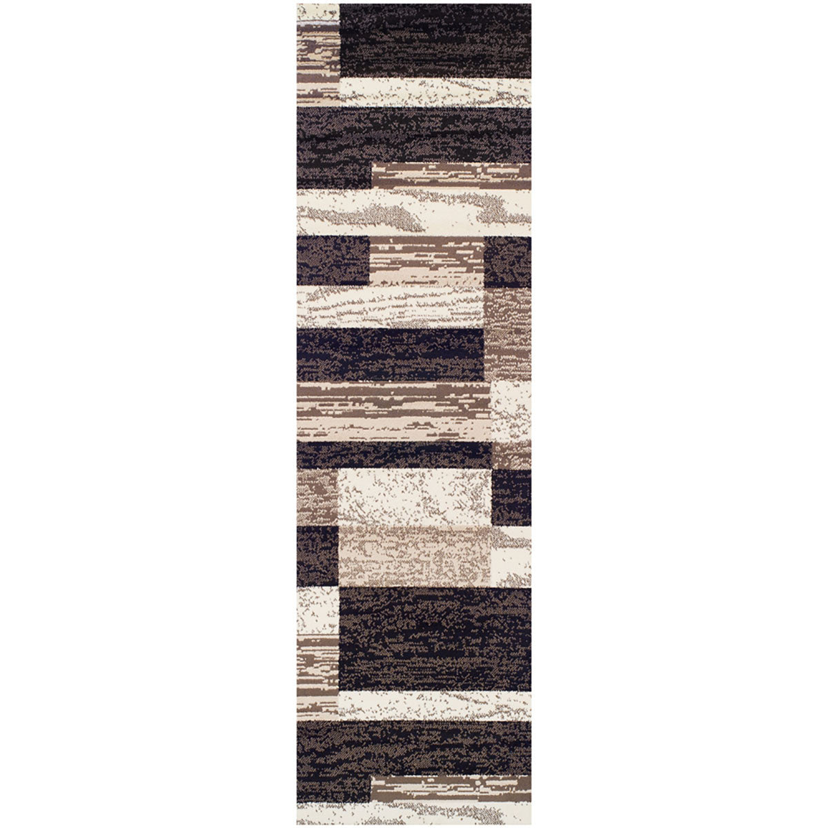 10' Chocolate Patchwork Power Loom Stain Resistant Runner Rug