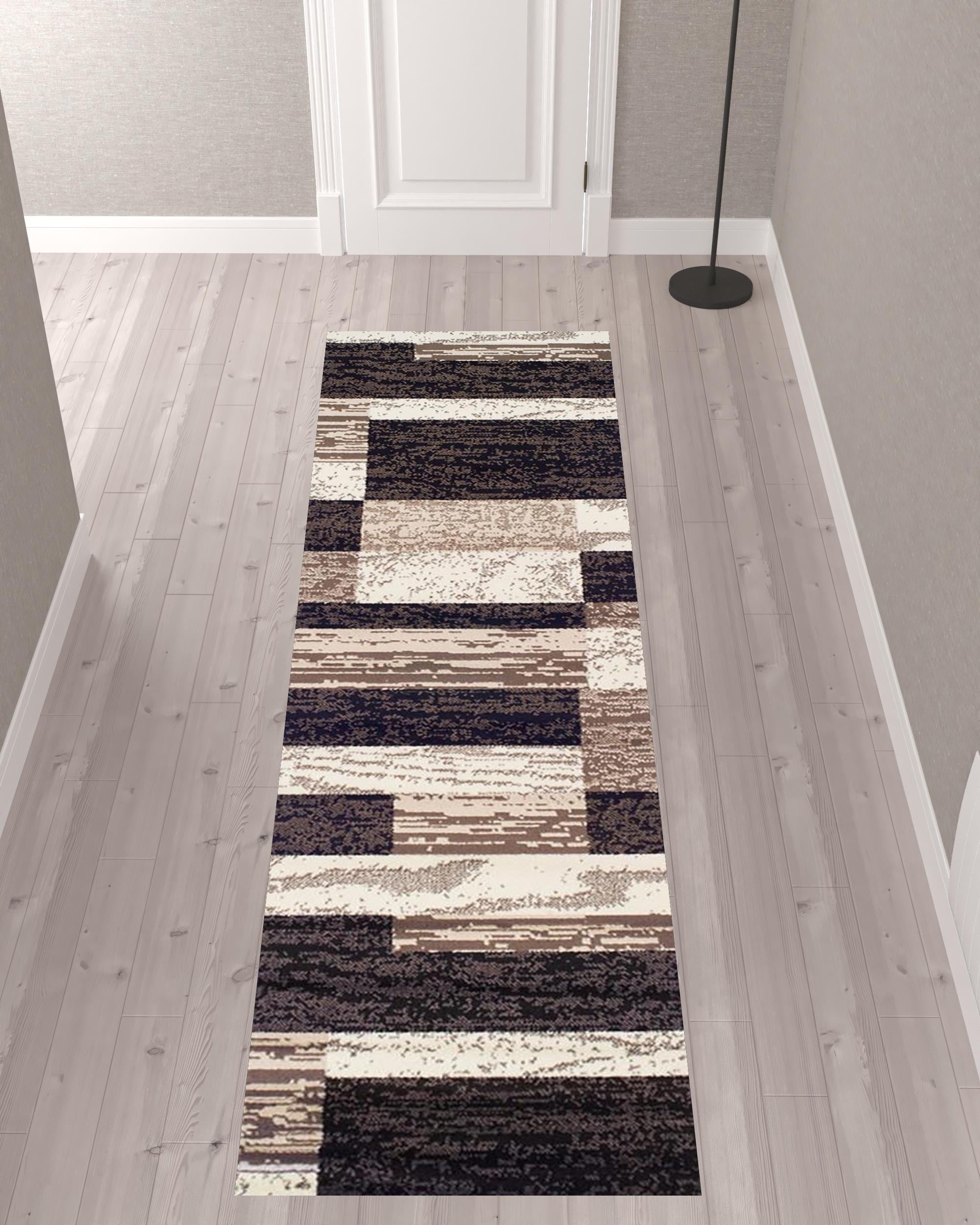 10' Chocolate Patchwork Power Loom Stain Resistant Runner Rug