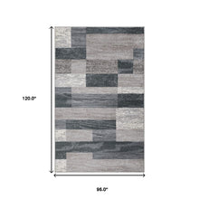 8' X 10' Blue And Taupe Patchwork Power Loom Stain Resistant Area Rug