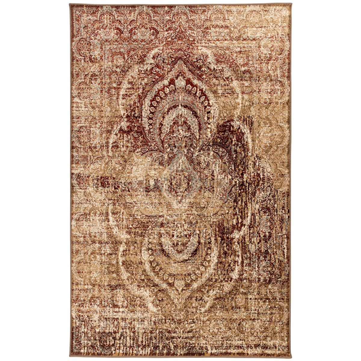 Maroon And Gold Abstract Power Loom Distressed Stain Resistant Area Rug - 4' x 6'