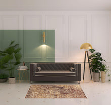 Maroon And Gold Abstract Power Loom Distressed Stain Resistant Area Rug - 4' x 6'