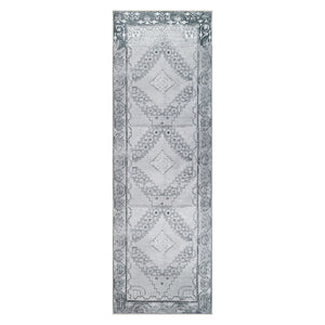 8' Light Gray Geometric Power Loom Distressed Stain Resistant Non Skid Runner Rug