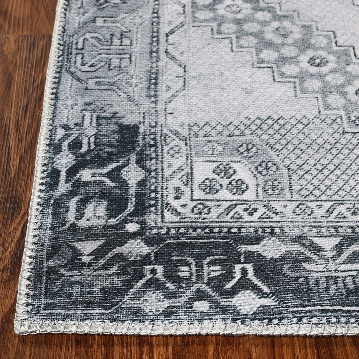 6' X 9' Light Gray Geometric Power Loom Distressed Stain Resistant Non Skid Area Rug