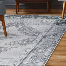 6' X 9' Light Gray Geometric Power Loom Distressed Stain Resistant Non Skid Area Rug