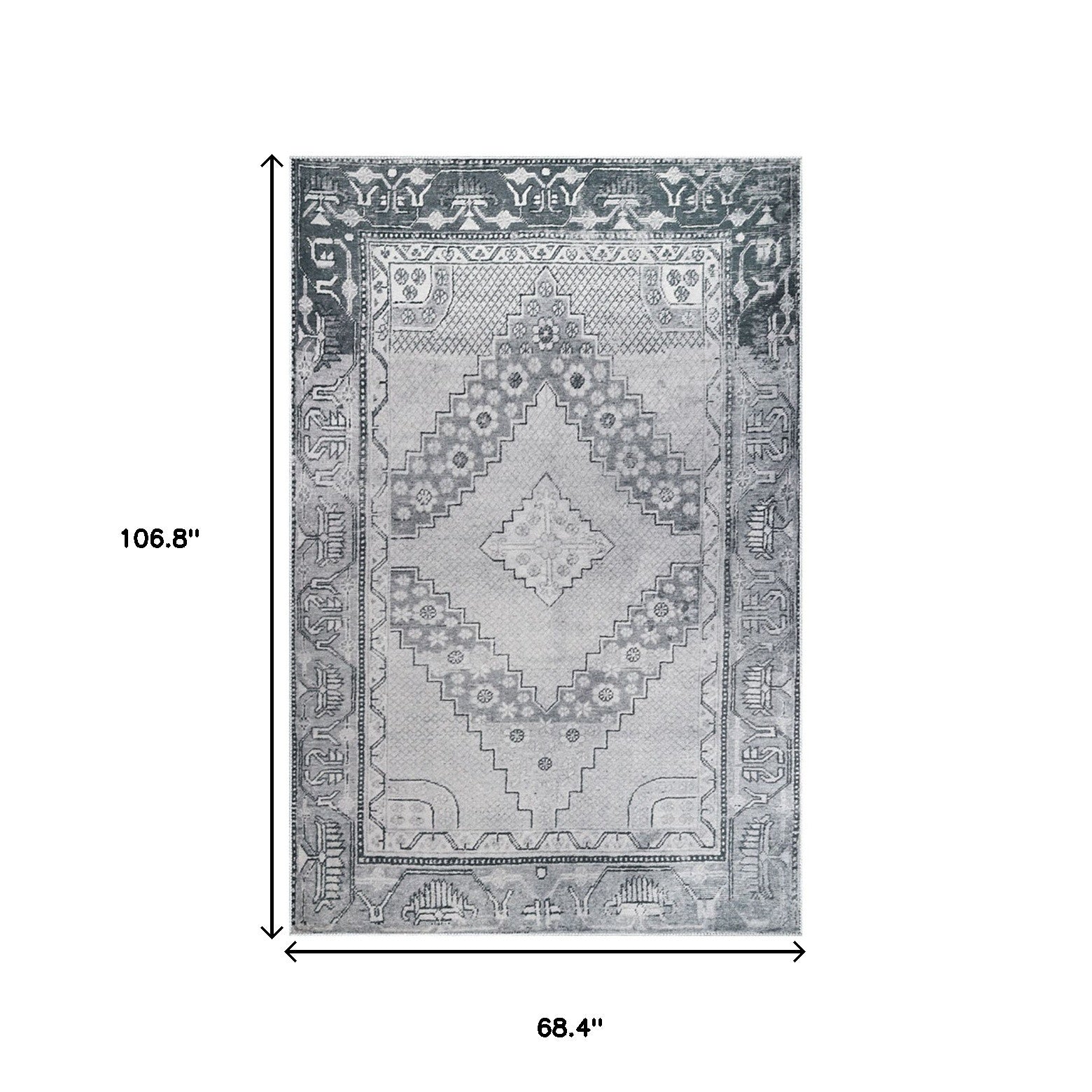 6' X 9' Light Gray Geometric Power Loom Distressed Stain Resistant Non Skid Area Rug