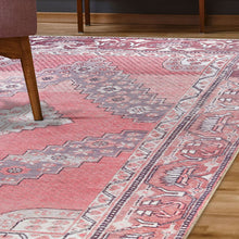 6' X 9' Pink Geometric Power Loom Distressed Stain Resistant Non Skid Area Rug