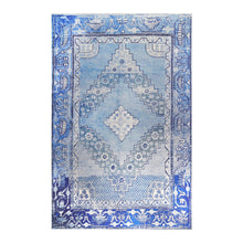 5' X 8' Shades Of Blue Geometric Power Loom Distressed Stain Resistant Non Skid Area Rug