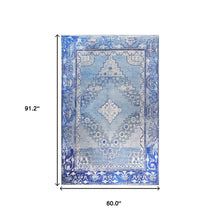 5' X 8' Shades Of Blue Geometric Power Loom Distressed Stain Resistant Non Skid Area Rug