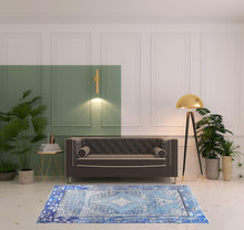 5' X 8' Shades Of Blue Geometric Power Loom Distressed Stain Resistant Non Skid Area Rug