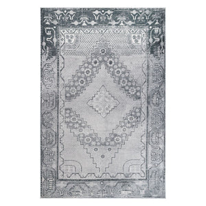 8' X 10' Light Gray Geometric Power Loom Distressed Stain Resistant Non Skid Area Rug