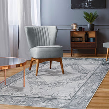 8' X 10' Light Gray Geometric Power Loom Distressed Stain Resistant Non Skid Area Rug