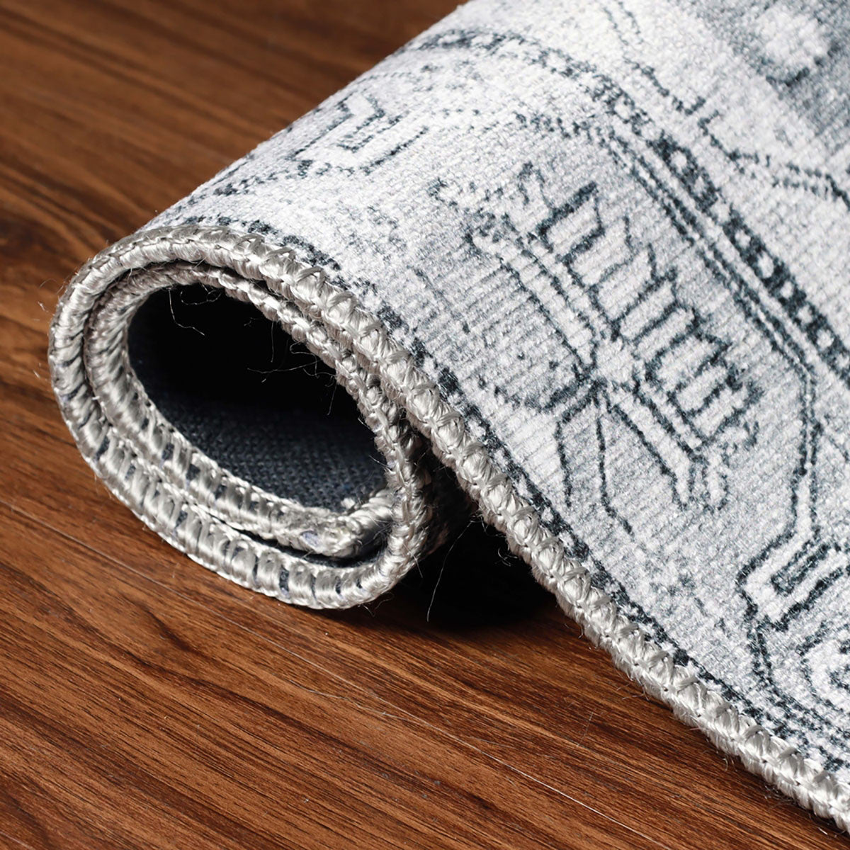 8' X 10' Light Gray Geometric Power Loom Distressed Stain Resistant Non Skid Area Rug