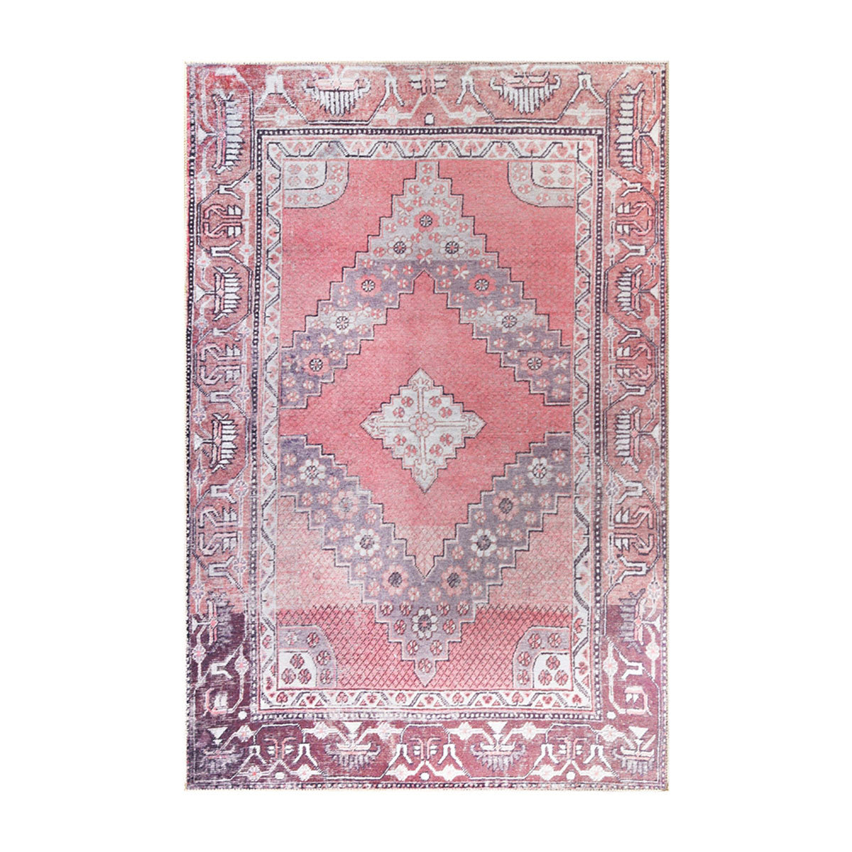 8' X 10' Pink Geometric Power Loom Distressed Stain Resistant Non Skid Area Rug