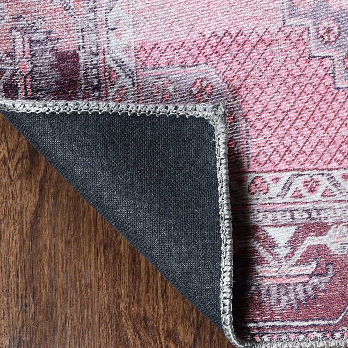 8' X 10' Pink Geometric Power Loom Distressed Stain Resistant Non Skid Area Rug