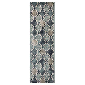 Deep Royal Quatrefoil Power Loom Distressed Stain Resistant Runner Rug 10'