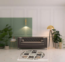 5' Round Chocolate Round Quatrefoil Power Loom Distressed Stain Resistant Area Rug