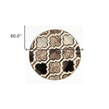 5' Round Ivory Round Quatrefoil Power Loom Distressed Stain Resistant Area Rug