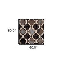 5' Square Chocolate Square Quatrefoil Power Loom Distressed Stain Resistant Area Rug