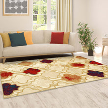 5' X 8' Beige Quatrefoil Power Loom Distressed Stain Resistant Area Rug
