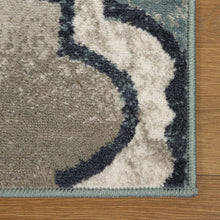 7' X 9' Deep Royal Quatrefoil Power Loom Distressed Stain Resistant Area Rug