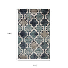 7' X 9' Deep Royal Quatrefoil Power Loom Distressed Stain Resistant Area Rug