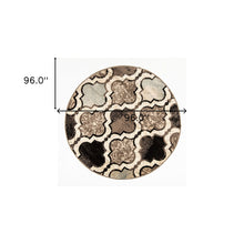 8' Round Ivory Round Quatrefoil Power Loom Distressed Stain Resistant Area Rug