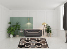 8' Square Chocolate Square Quatrefoil Power Loom Distressed Stain Resistant Area Rug