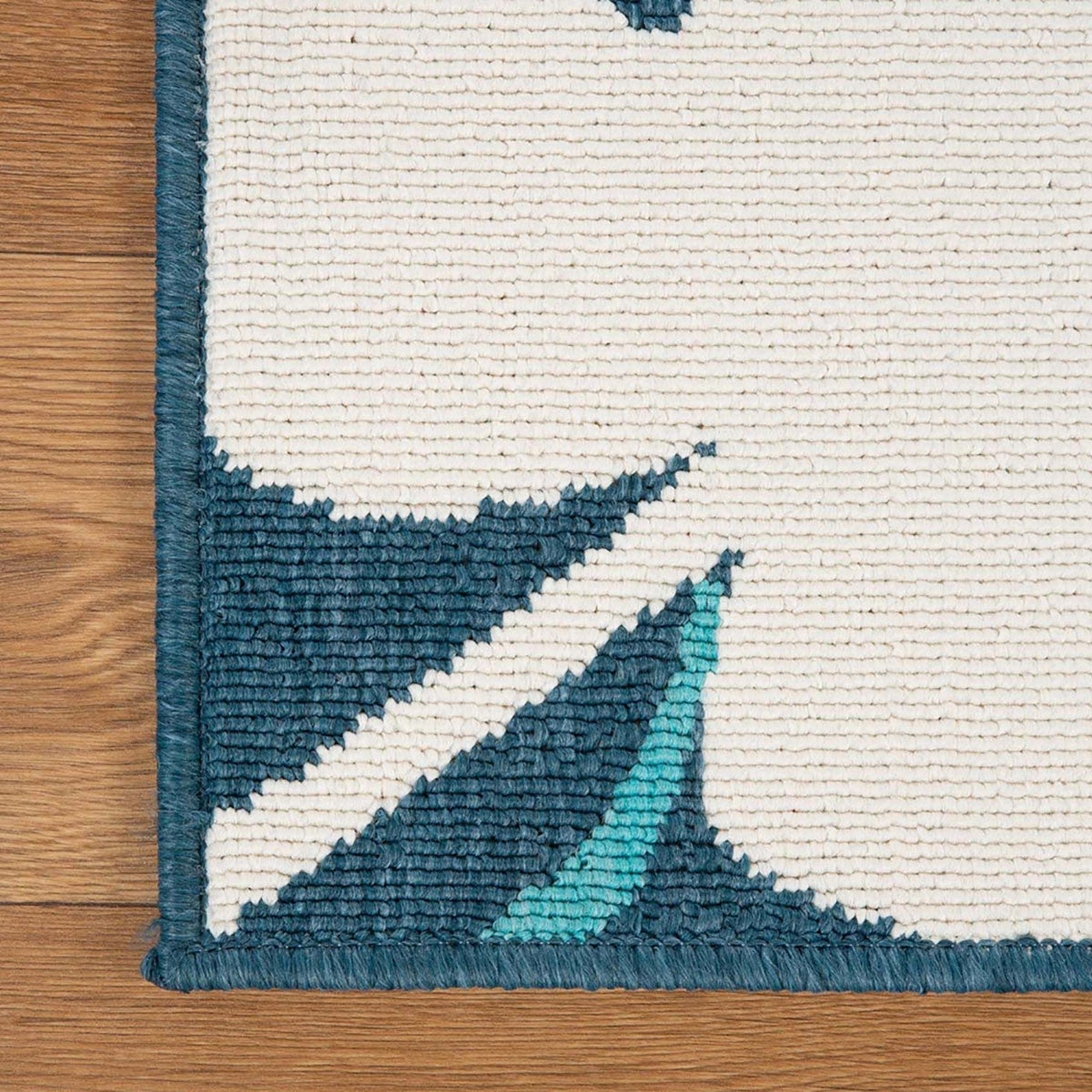 8' Runner Blue Green Cream Geometric Stain Resistant Indoor Outdoor Runner Rug