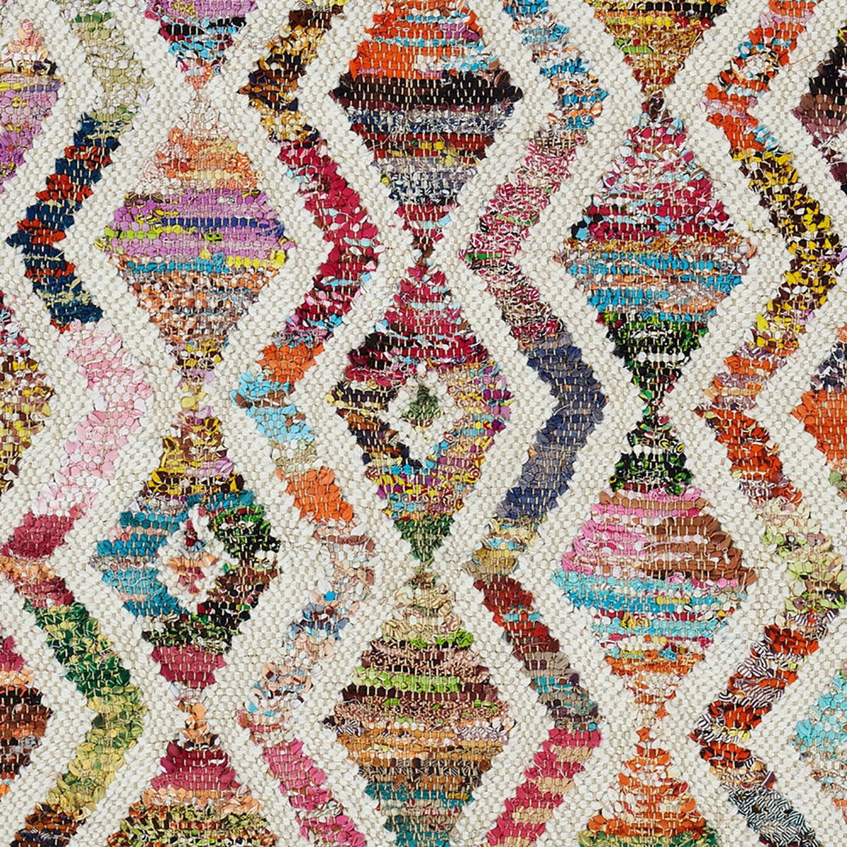 5' X 8' Ivory Blue Pink Gold And Green Geometric Hand Woven Area Rug With Fringe