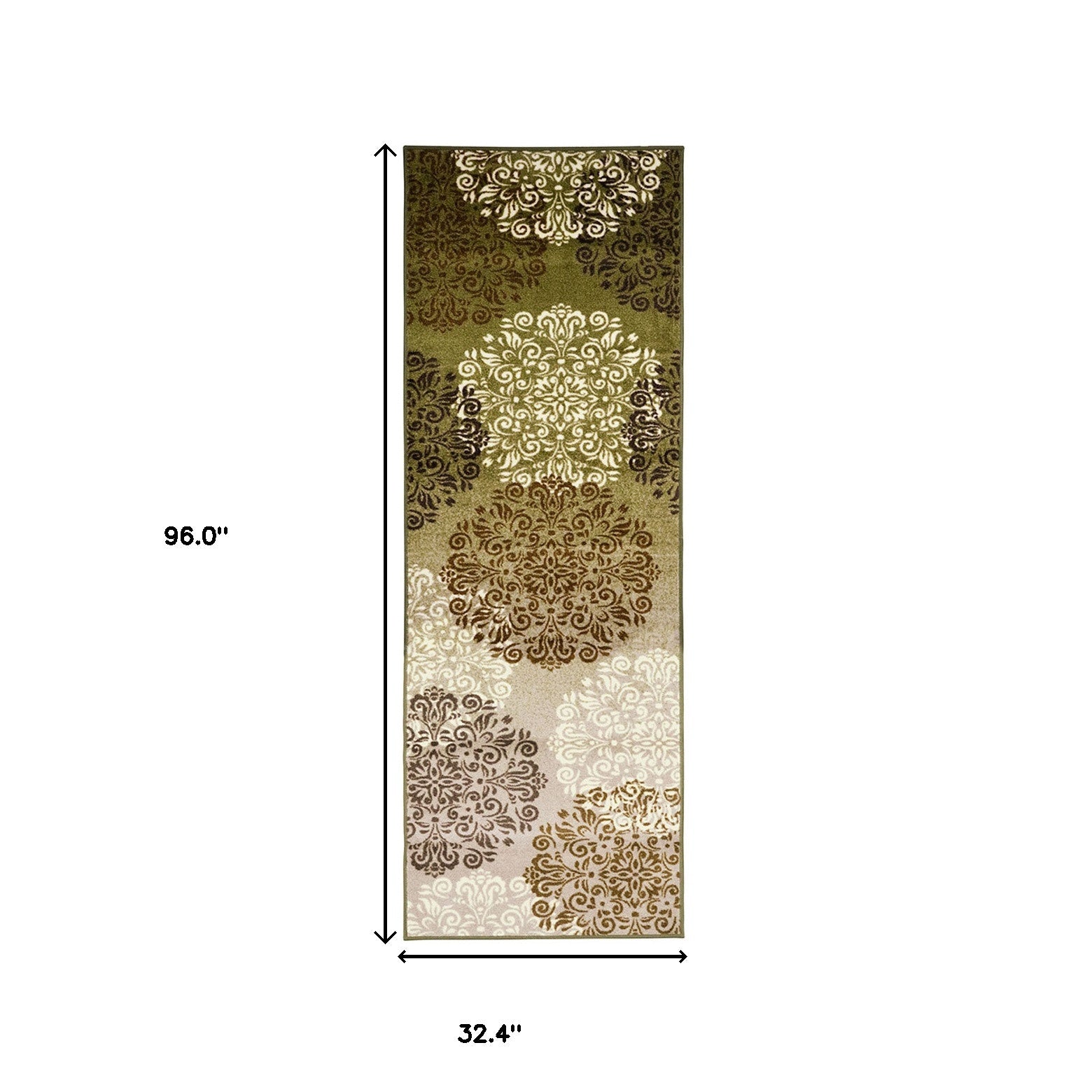 8' Greens And Browns Floral Power Loom Non Skid Runner Rug