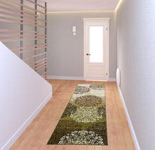 8' Greens And Browns Floral Power Loom Non Skid Runner Rug