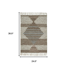 2' X 3' Grey Geometric Flatweave Handmade Stain Resistant Area Rug With Fringe