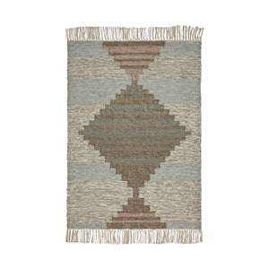 2' X 3' Light Blue Geometric Flatweave Handmade Stain Resistant Area Rug With Fringe