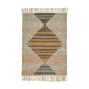 2' X 3' Vanilla Cream Geometric Flatweave Handmade Stain Resistant Area Rug With Fringe