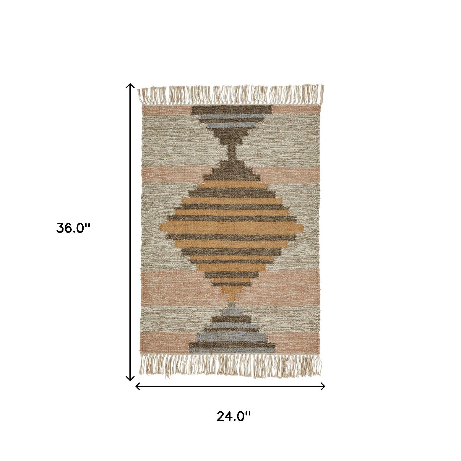 2' X 3' Vanilla Cream Geometric Flatweave Handmade Stain Resistant Area Rug With Fringe