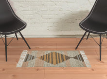 2' X 3' Vanilla Cream Geometric Flatweave Handmade Stain Resistant Area Rug With Fringe