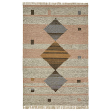 5' X 8' Vanilla Cream Geometric Flatweave Handmade Stain Resistant Area Rug With Fringe