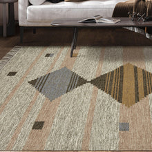 5' X 8' Vanilla Cream Geometric Flatweave Handmade Stain Resistant Area Rug With Fringe